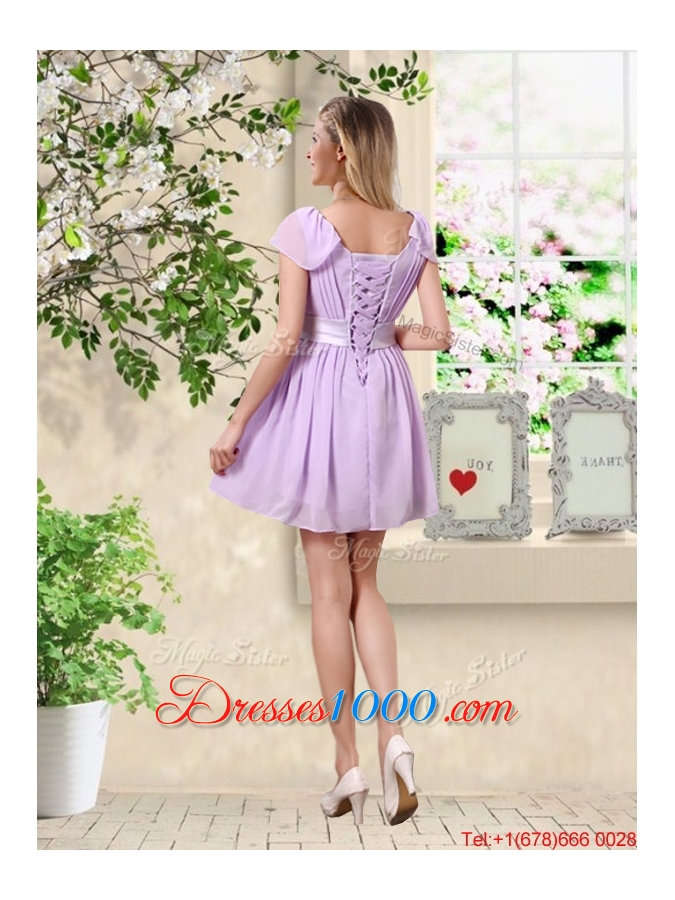 Decent Scoop Bowknot Prom Dresses with Cap Sleeves