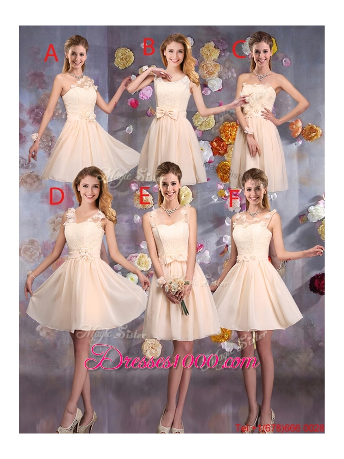 Suitable V Neck Appliques Prom Dresses in Champagne