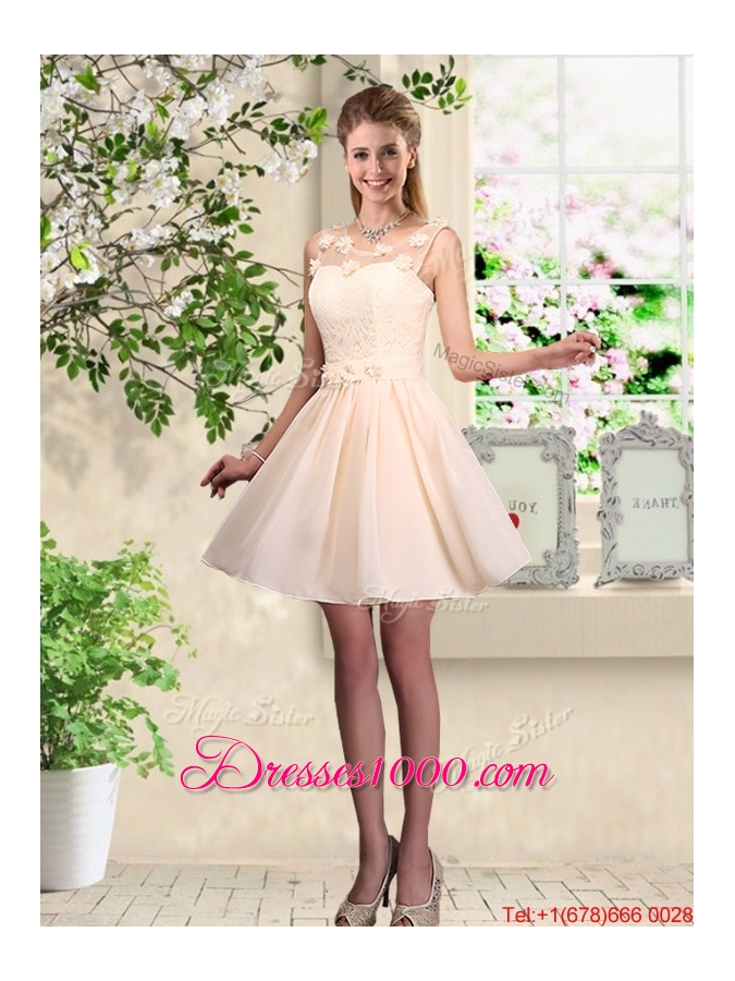 Suitable V Neck Appliques Prom Dresses in Champagne