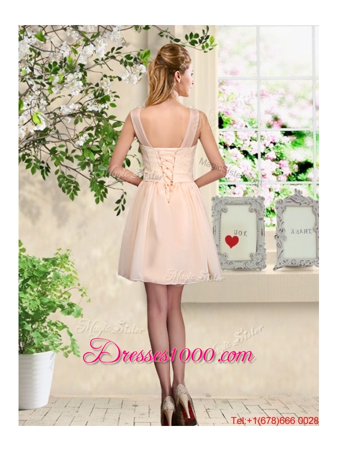 Suitable V Neck Appliques Prom Dresses in Champagne