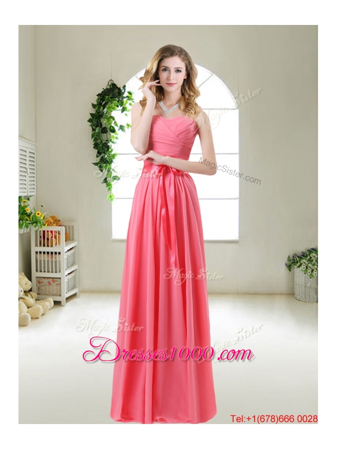 Beautiful Strapless Watermelon Red Prom Dresses with Sash