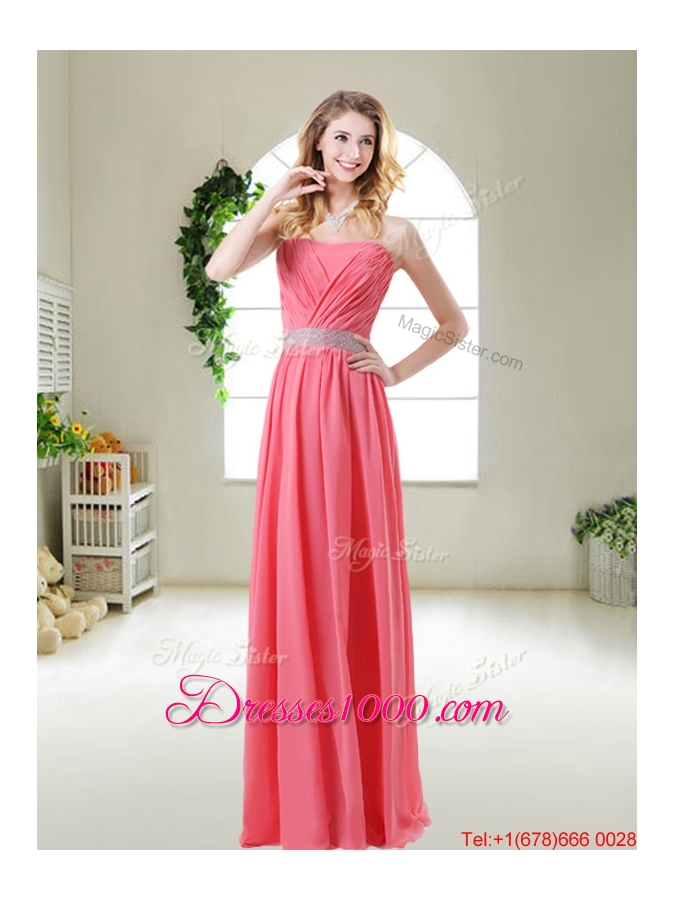 Beautiful Strapless Watermelon Red Prom Dresses with Sash
