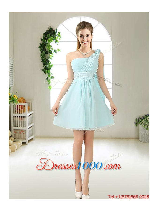Comfortable Straps Light Blue Prom Dresses with Hand Made Flowers
