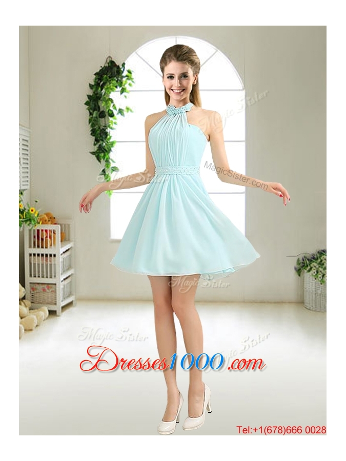 Comfortable Straps Light Blue Prom Dresses with Hand Made Flowers