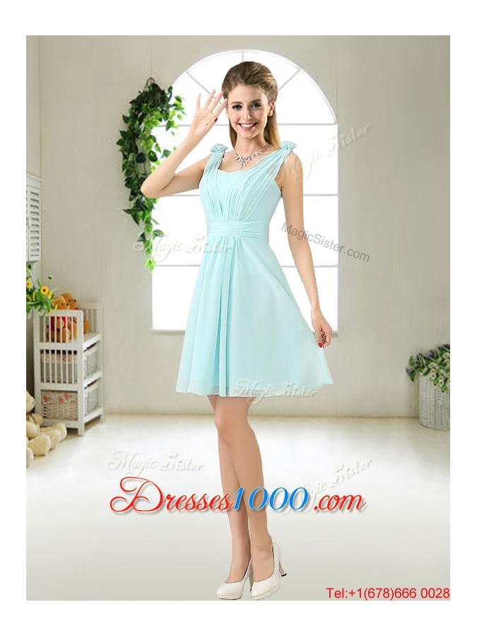 Comfortable Straps Light Blue Prom Dresses with Hand Made Flowers