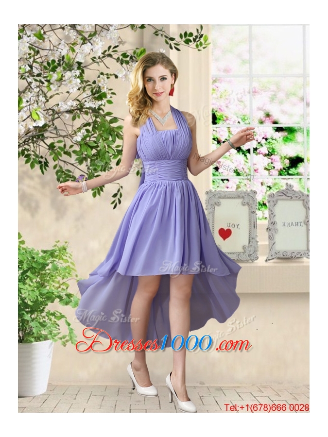 Pretty Strapless Chiffon Prom Dresses with High Low