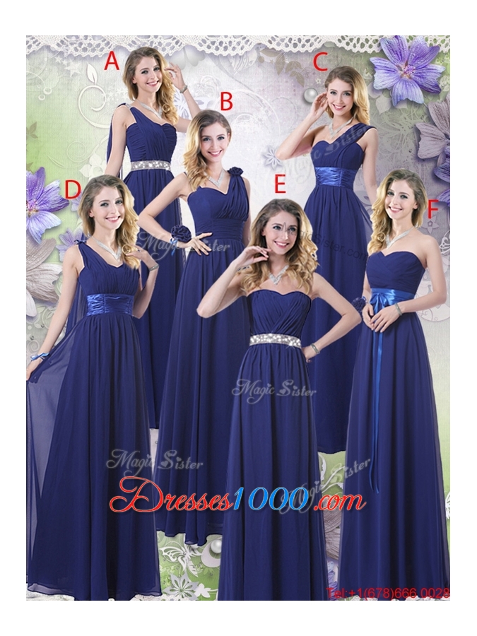 Wonderful Ruched Navy Blue Prom Dresses with V Neck