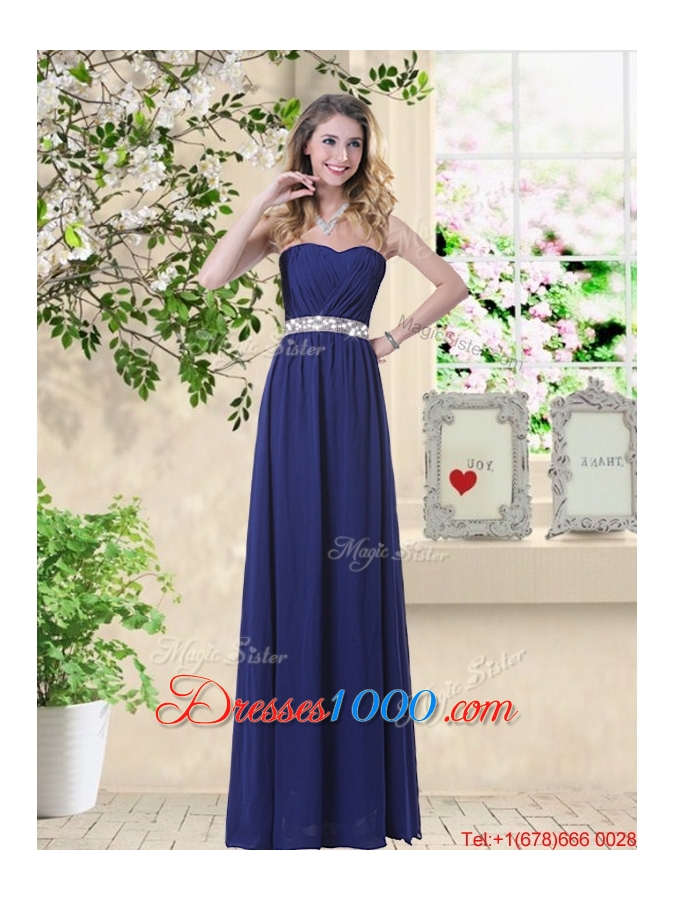 Wonderful Ruched Navy Blue Prom Dresses with V Neck