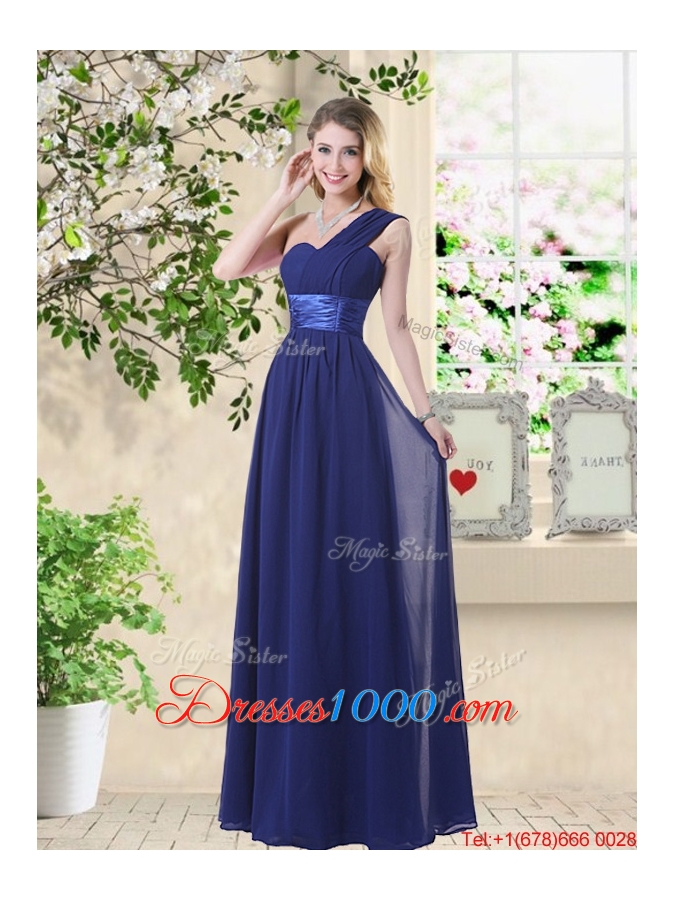 Wonderful Ruched Navy Blue Prom Dresses with V Neck