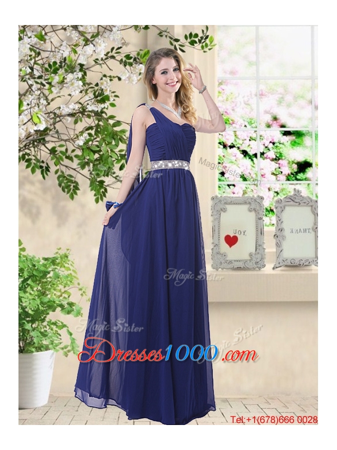 Wonderful Ruched Navy Blue Prom Dresses with V Neck