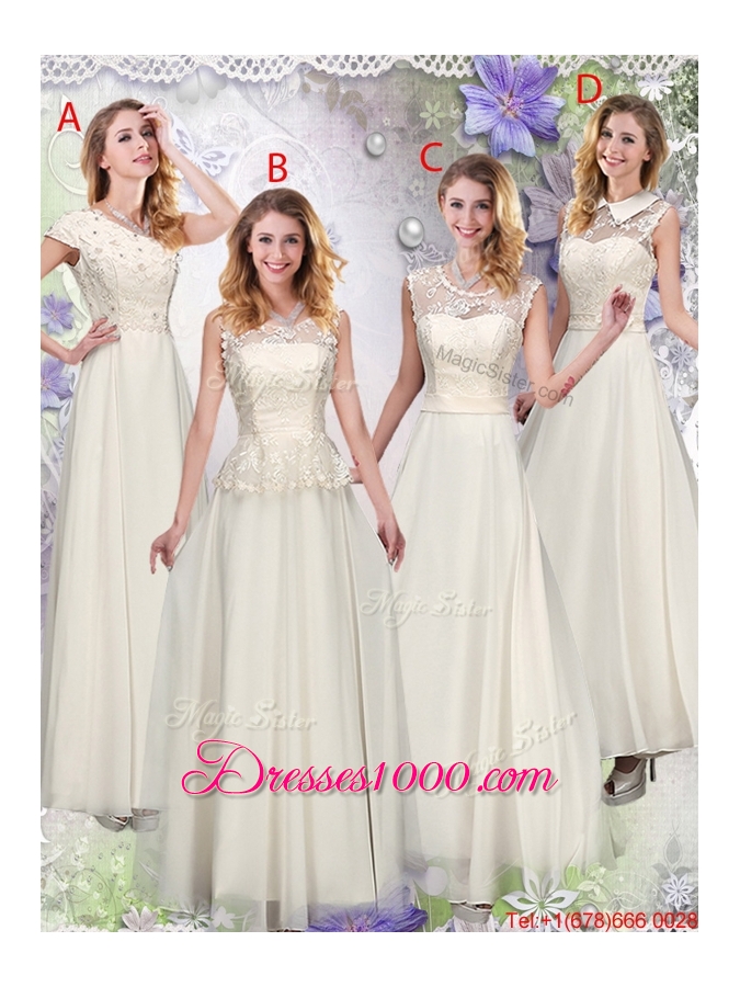 Classical Scoop Appliques Prom Dresses in Champagne