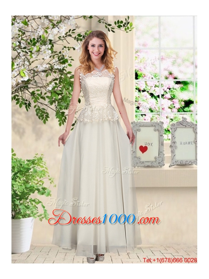 Lovely Champagne Laced Prom Dresses with Appliques
