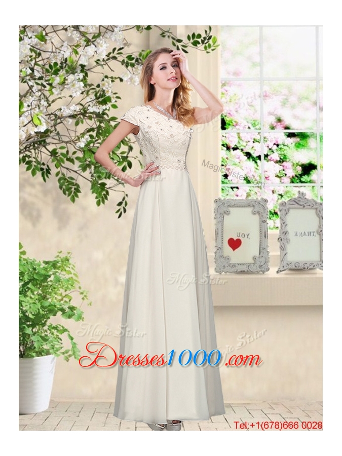 Perfect Champagne Prom Dresses with Appliques and Lace