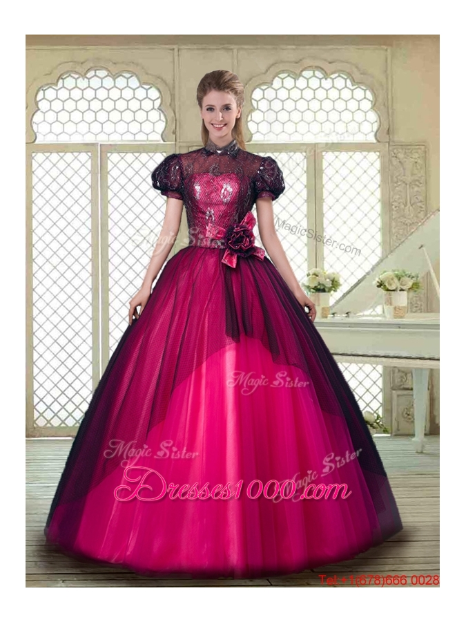 Beautiful High Neck Quinceanera Dresses with Short Sleeves