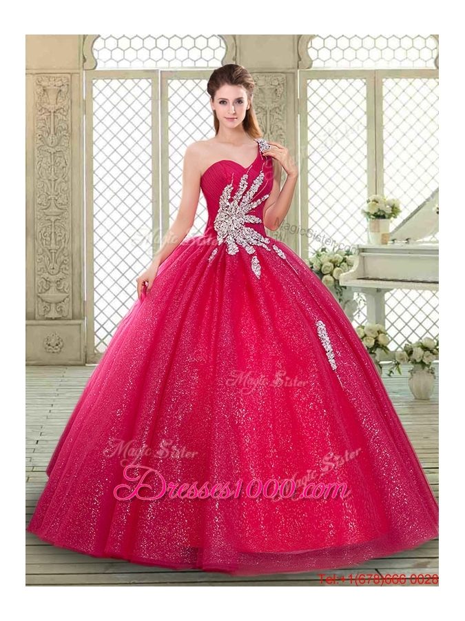 Beautiful One Shoulder Quinceanera Gowns with Beading