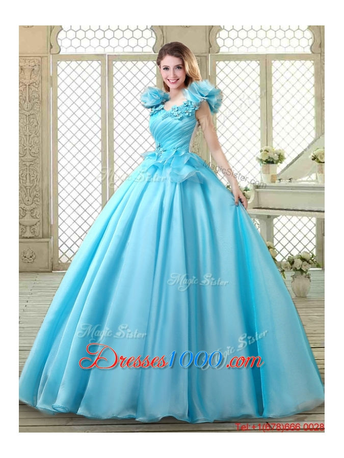Cheap Aqua Blue Quinceanera Gowns with Appliques and Ruffles
