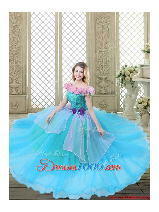 Classical Off the Shoulder Quinceanera Gowns with Ruffles and Bowknot