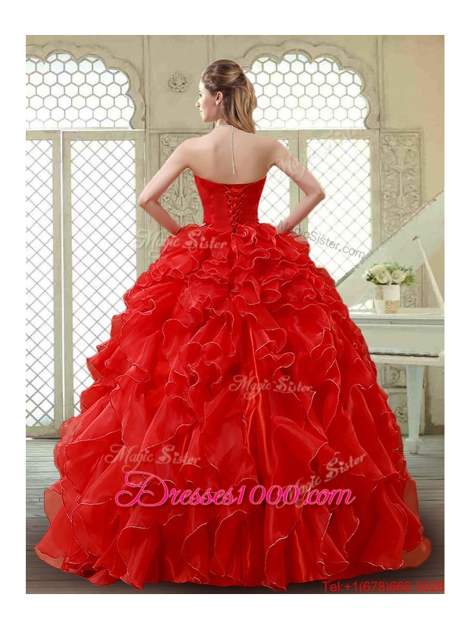 Classical Red Quinceanera Gowns with Beading and Ruffles