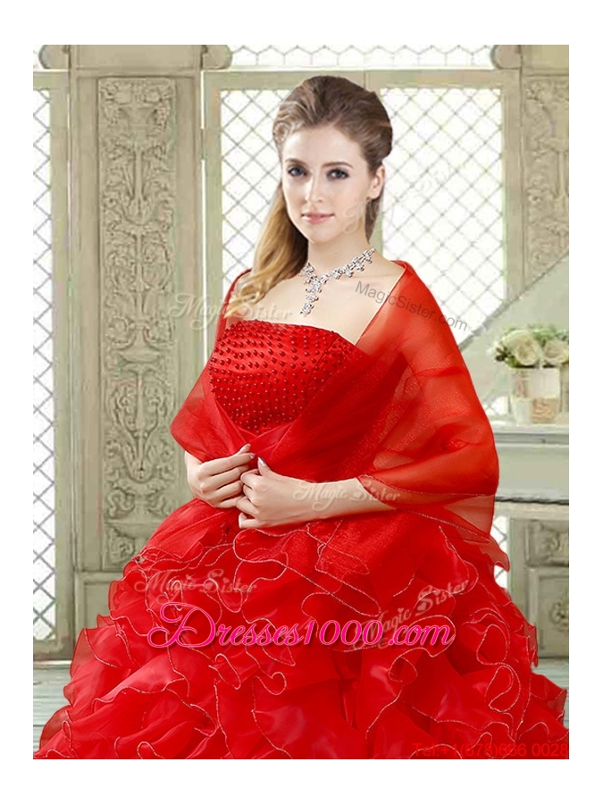 Classical Red Quinceanera Gowns with Beading and Ruffles