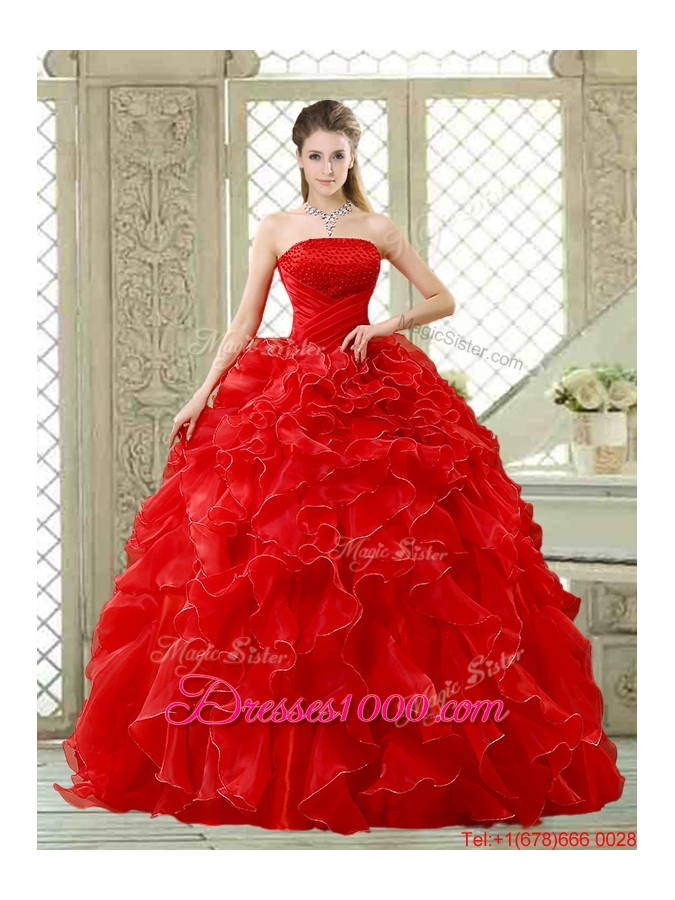 Classical Red Quinceanera Gowns with Beading and Ruffles