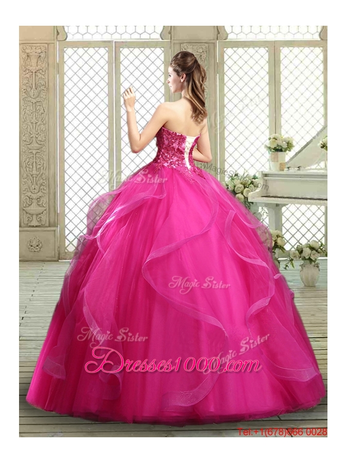 Classical Strapless Fuchsia Sweet 16 Dresses with Appliques