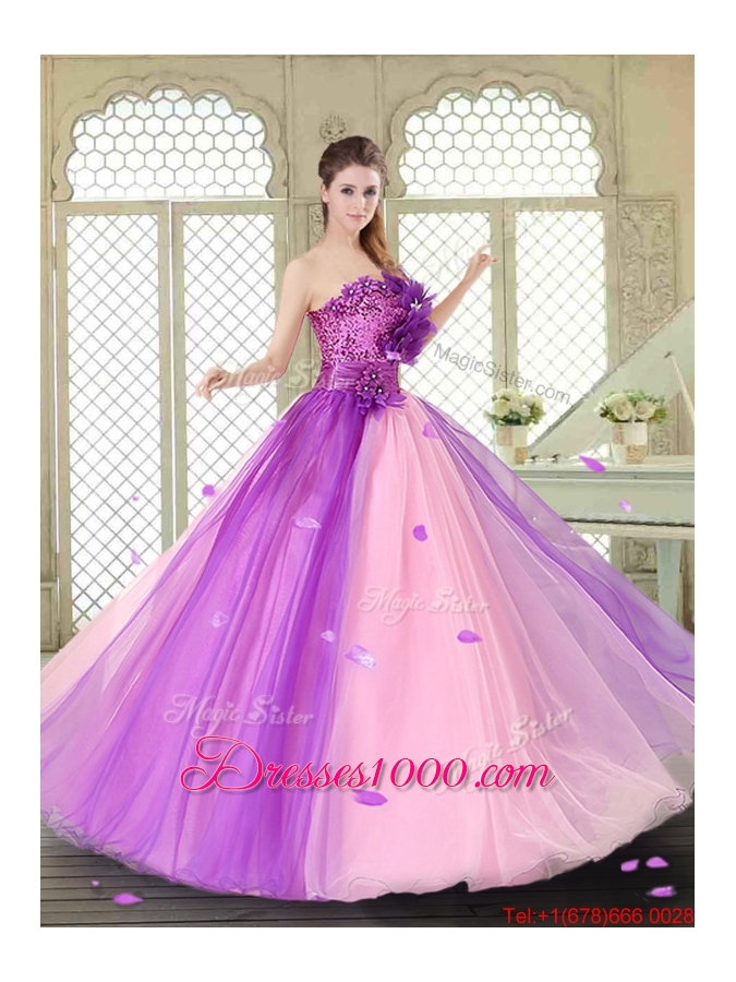 Elegant Hand Made Flowers Sweetheart Quinceanera Dresses in Multi Color