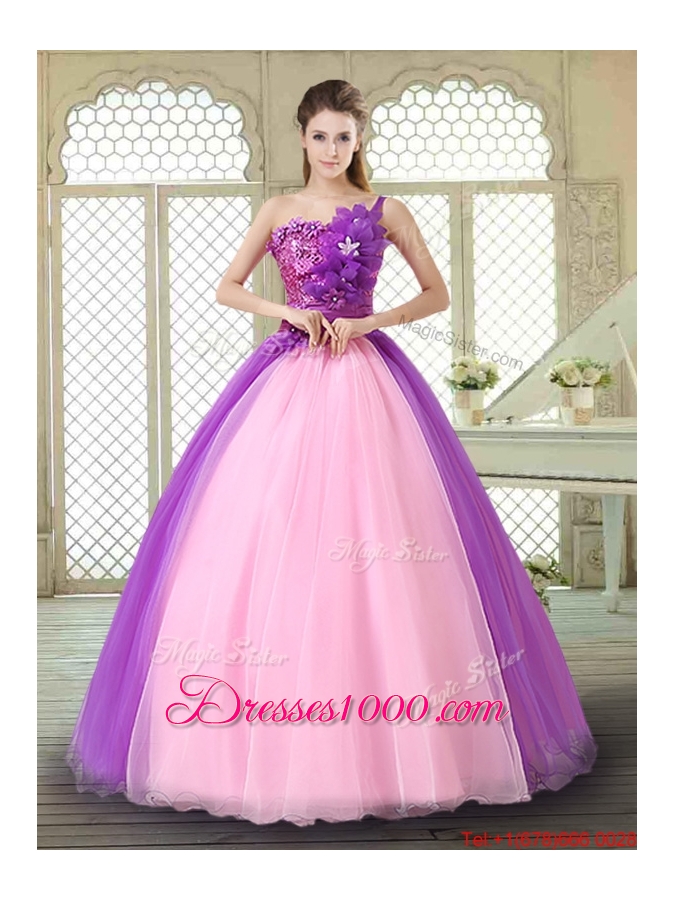 Elegant Hand Made Flowers Sweetheart Quinceanera Dresses in Multi Color