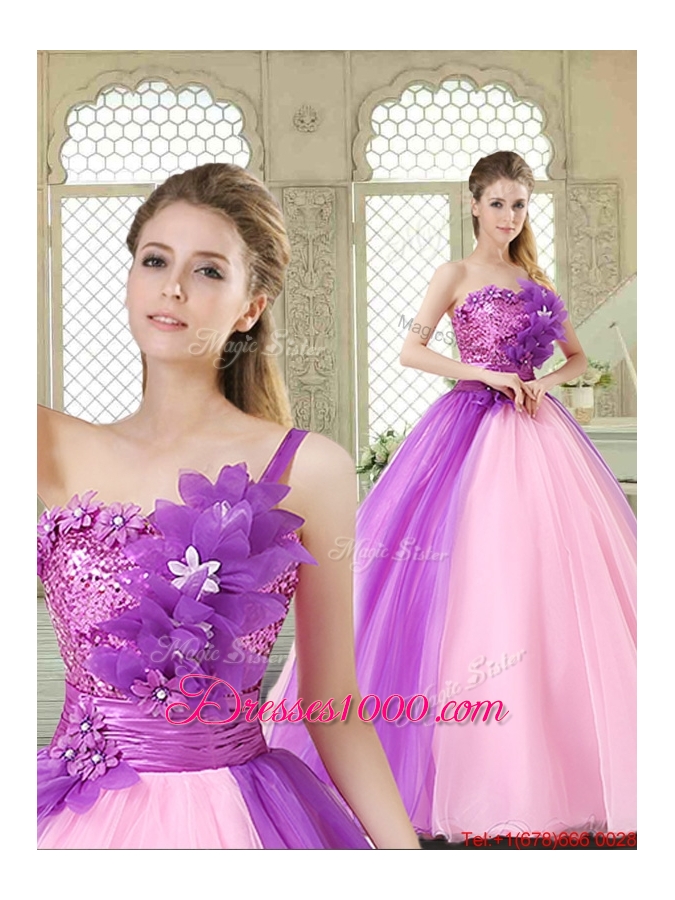 Elegant Hand Made Flowers Sweetheart Quinceanera Dresses in Multi Color