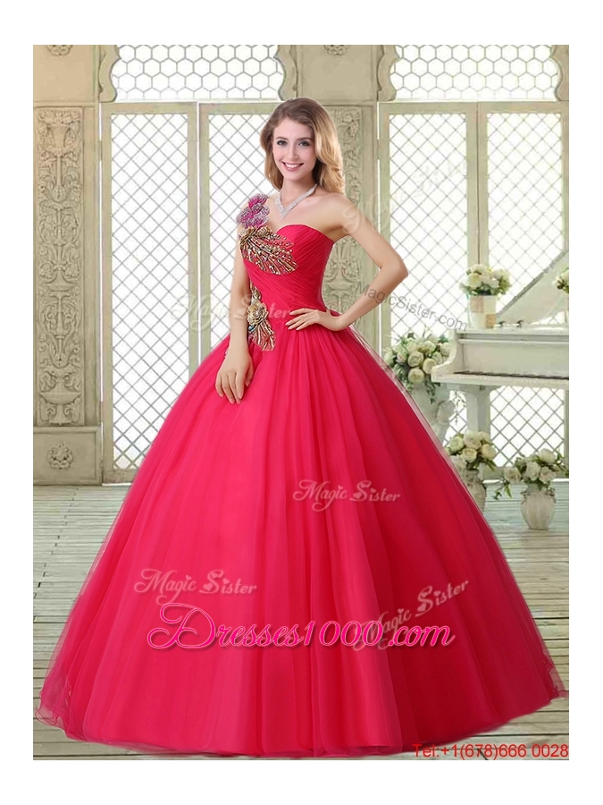 Elegant One Shoulder Beading Quinceanera Gowns with Appliques