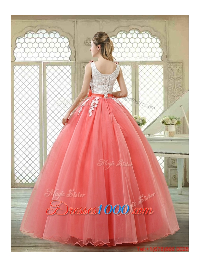 Elegant Watermelon Quinceanera Dresses with Hand Made Flowers