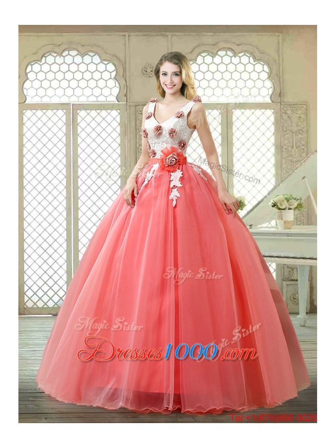 Elegant Watermelon Quinceanera Dresses with Hand Made Flowers