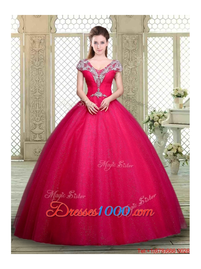 Exquisite Ball Gown Beading Sweet 16 Dresses with V Neck