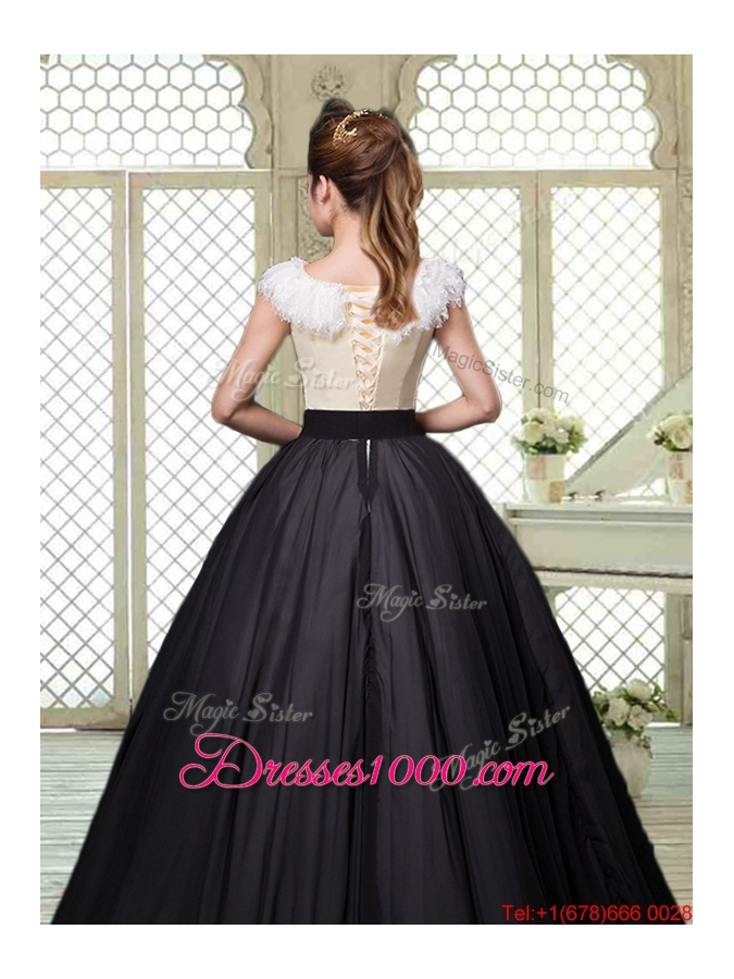 Exquisite Brush Train Quinceanera Dresses with Feather and Bowknot