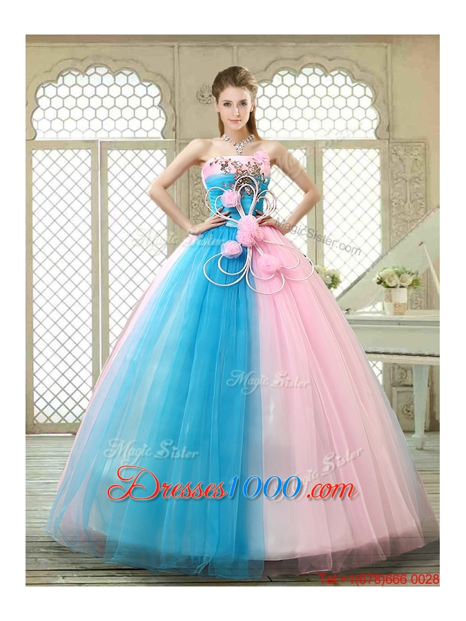 Fashionable Hand Made Flowers Sweet 16 Gowns with Strapless