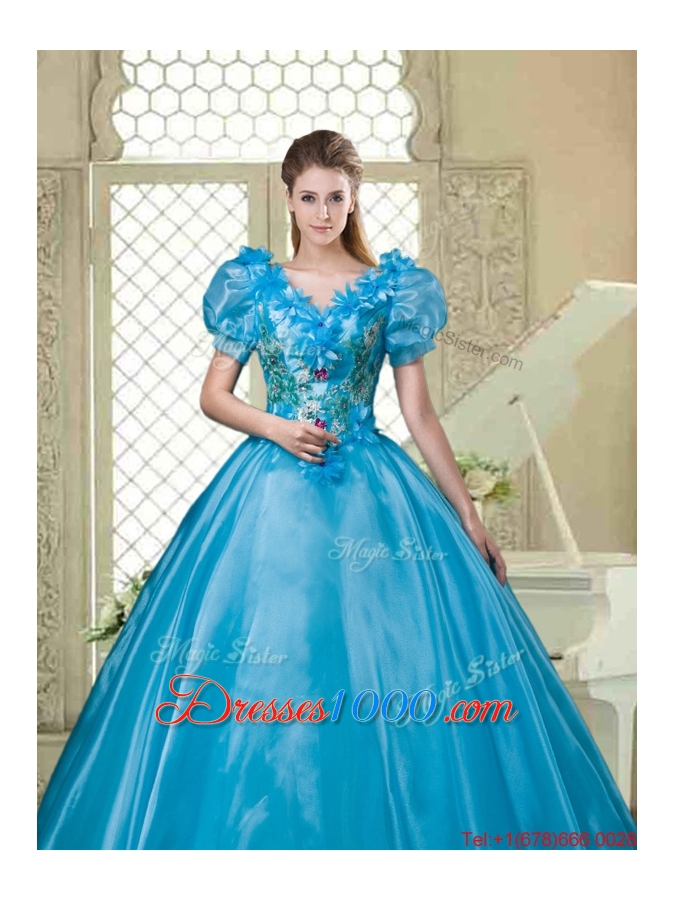 Gorgeous Appliques and Beading Sweet 16 Dresses with V Neck