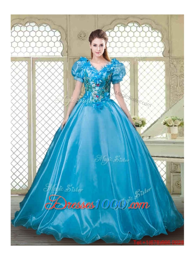 Gorgeous Appliques and Beading Sweet 16 Dresses with V Neck