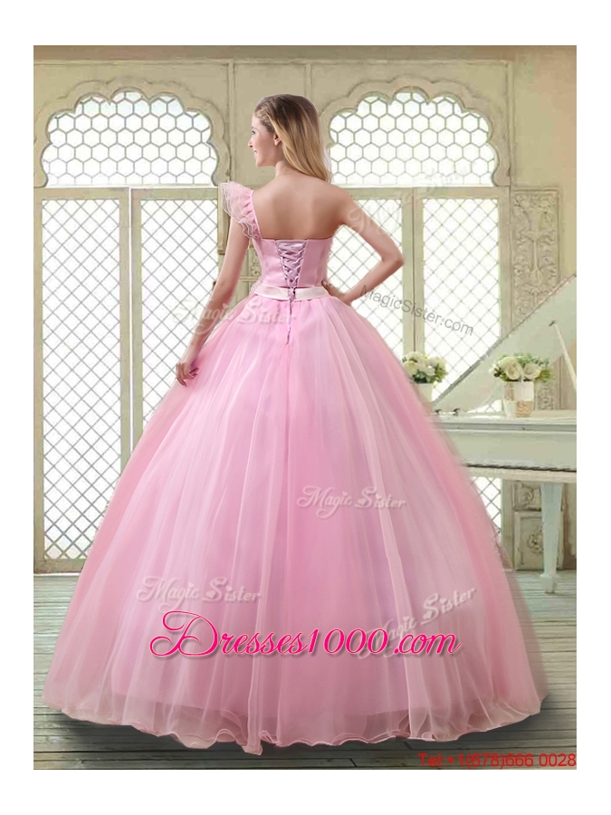 Lovely Rose Pink Quinceanera Dresses with One Shoulder