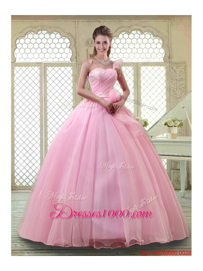 Lovely Rose Pink Quinceanera Dresses with One Shoulder