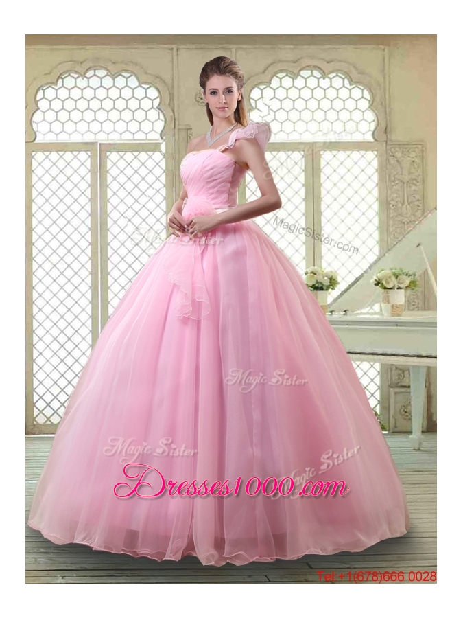Lovely Rose Pink Quinceanera Dresses with One Shoulder