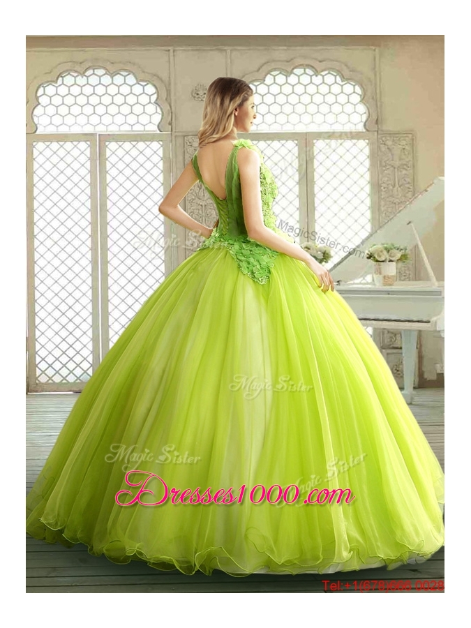 Luxurious Beading and Appliques Quinceanera Dresses in Yellow Green
