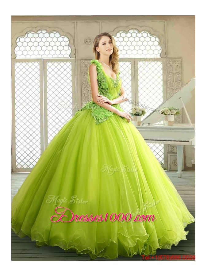 Luxurious Beading and Appliques Quinceanera Dresses in Yellow Green
