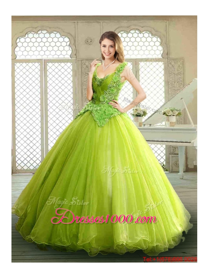 Luxurious Beading and Appliques Quinceanera Dresses in Yellow Green