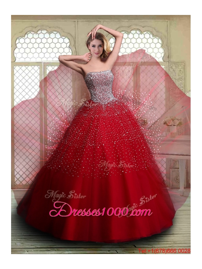 Luxurious Strapless Beading Quinceanera Dresses in Wine Red