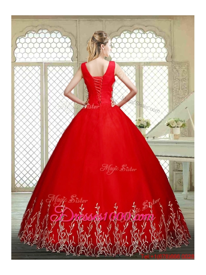 New Style Scoop Lace Up Quinceanera Gowns with Appliques