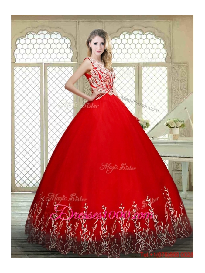 New Style Scoop Lace Up Quinceanera Gowns with Appliques