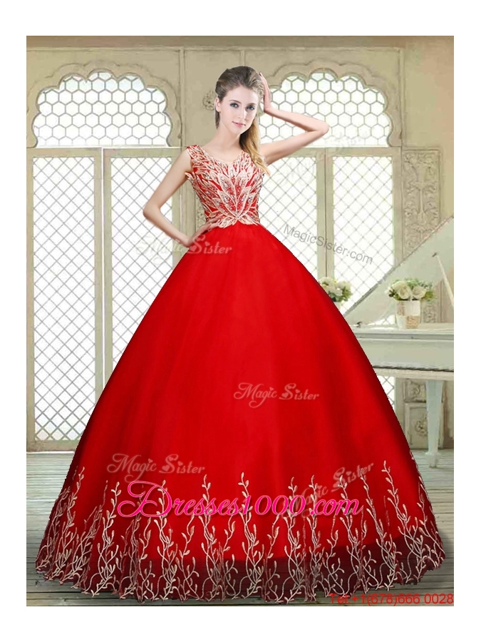 New Style Scoop Lace Up Quinceanera Gowns with Appliques