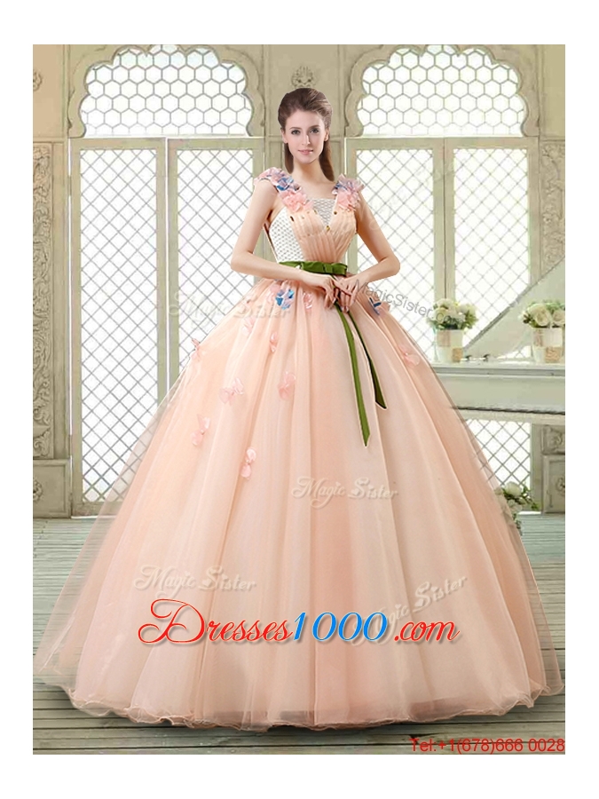 New Style Straps Quinceanera Dresses with Appliques and Belt