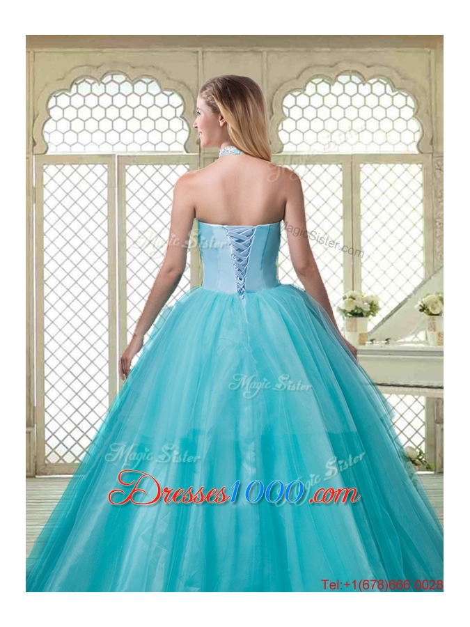 Popular Halter Top Quinceanera Dresses with Brush Train