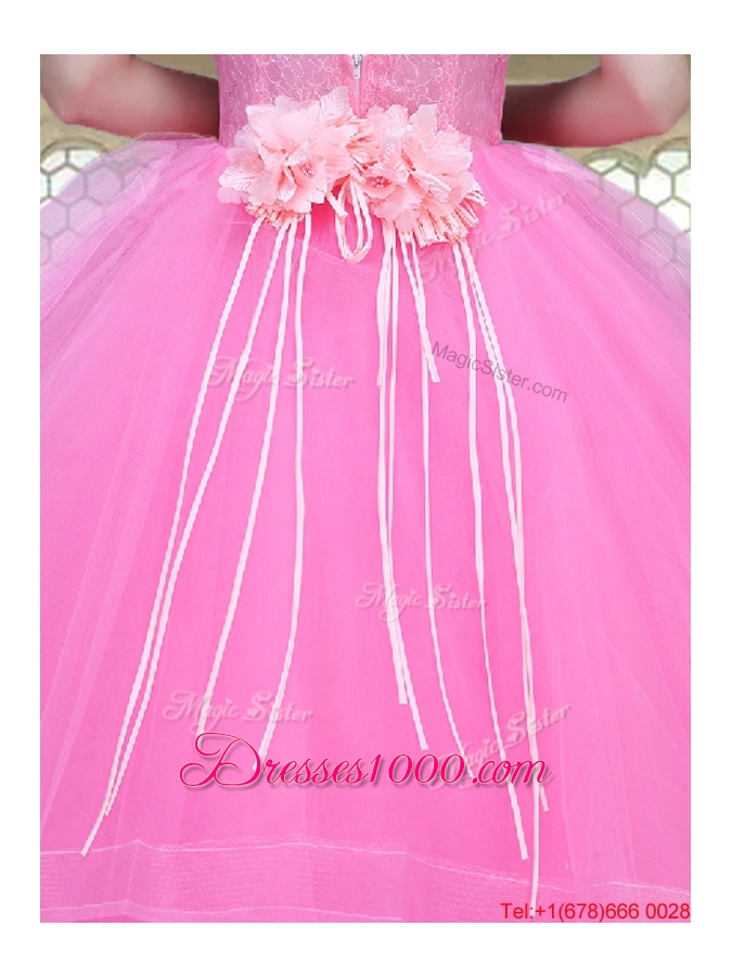 Popular Scoop Hand Made Flowers Sweet 16 Dresses with Brush Train