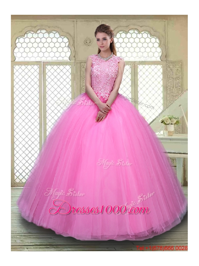 Popular Scoop Hand Made Flowers Sweet 16 Dresses with Brush Train